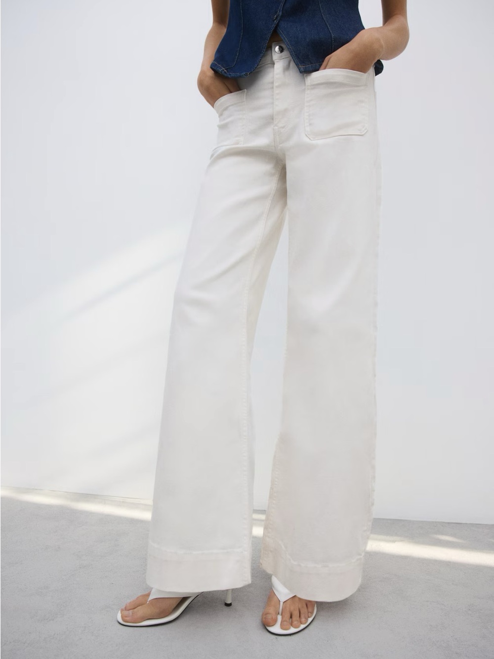 Wide-Leg High-Rise Jeans in Off-White Ivory